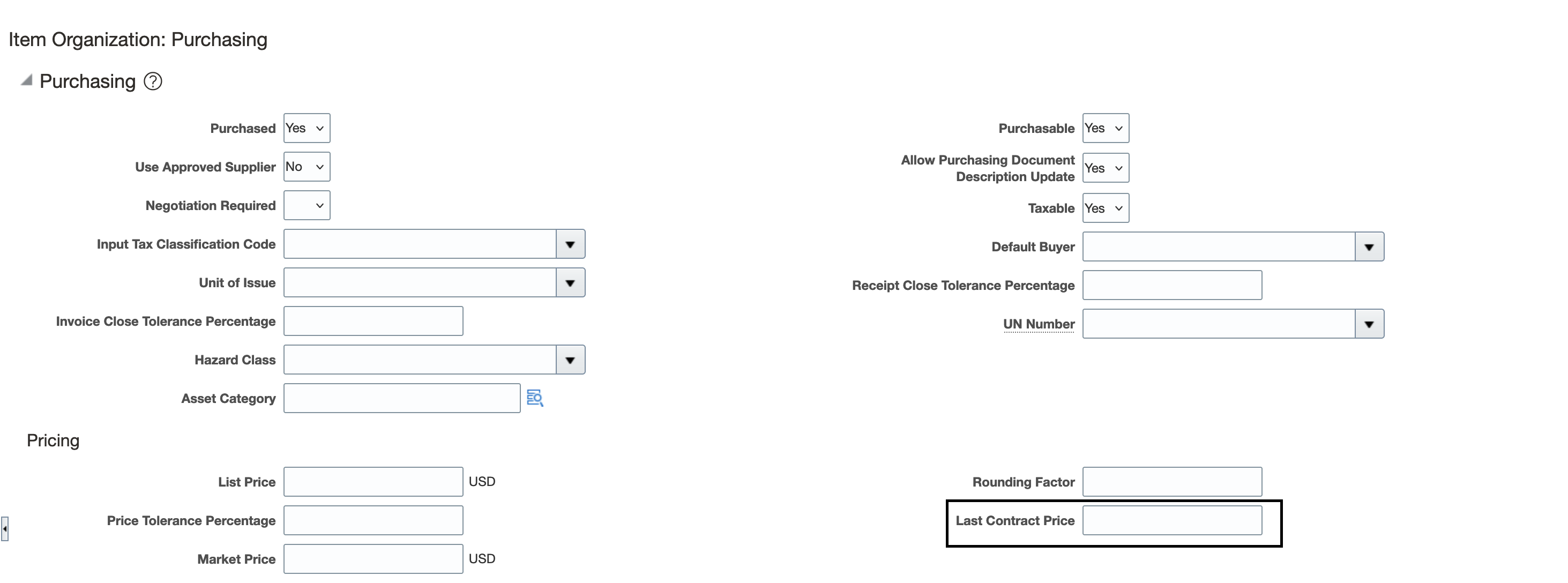 Last Contract Price Attribute in Pricing Section