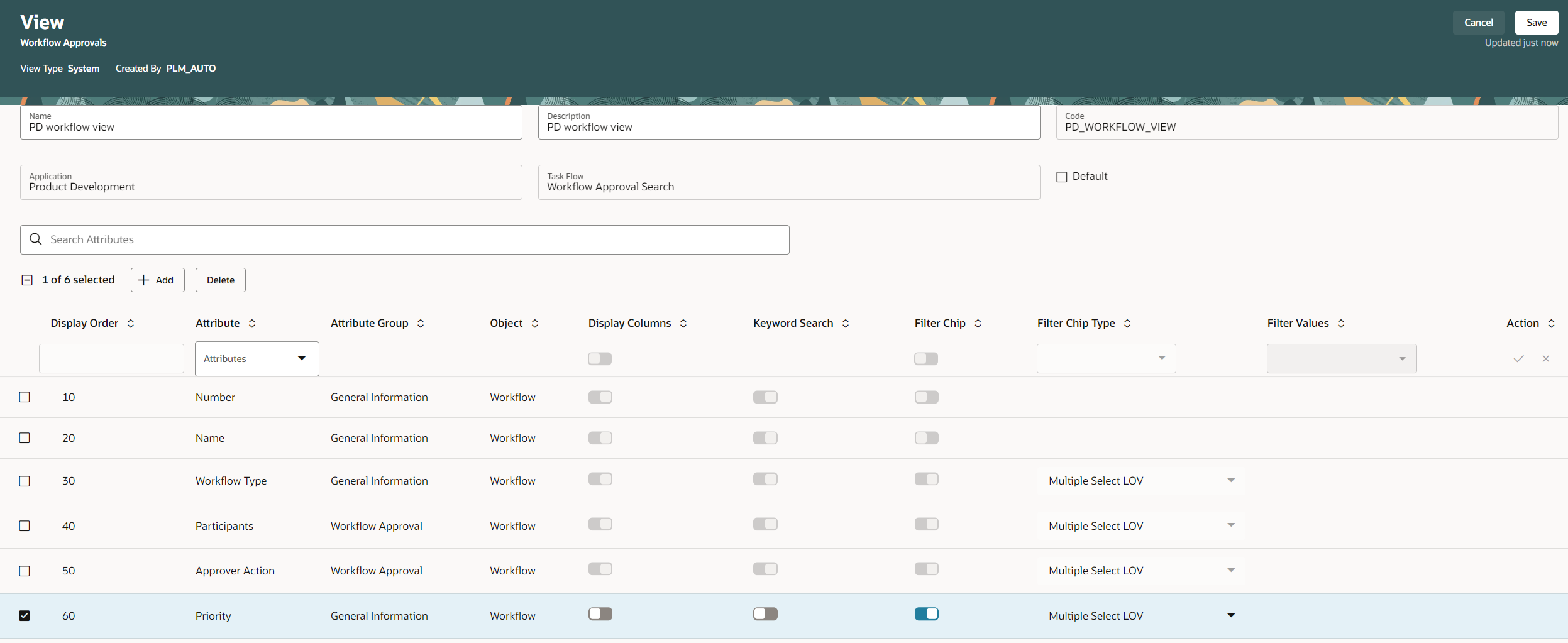 Configure Search View for Change Approvals