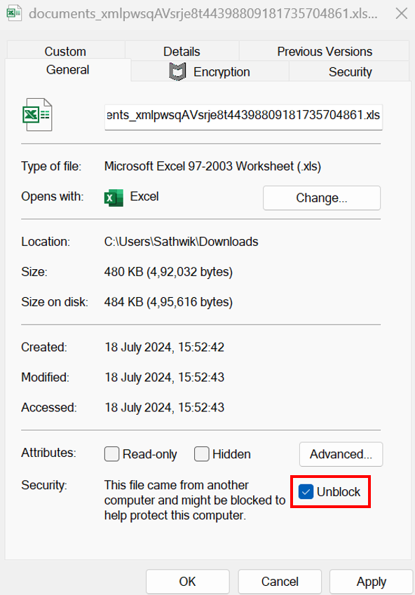 Unblock Security for the Report on a Windows Operating System