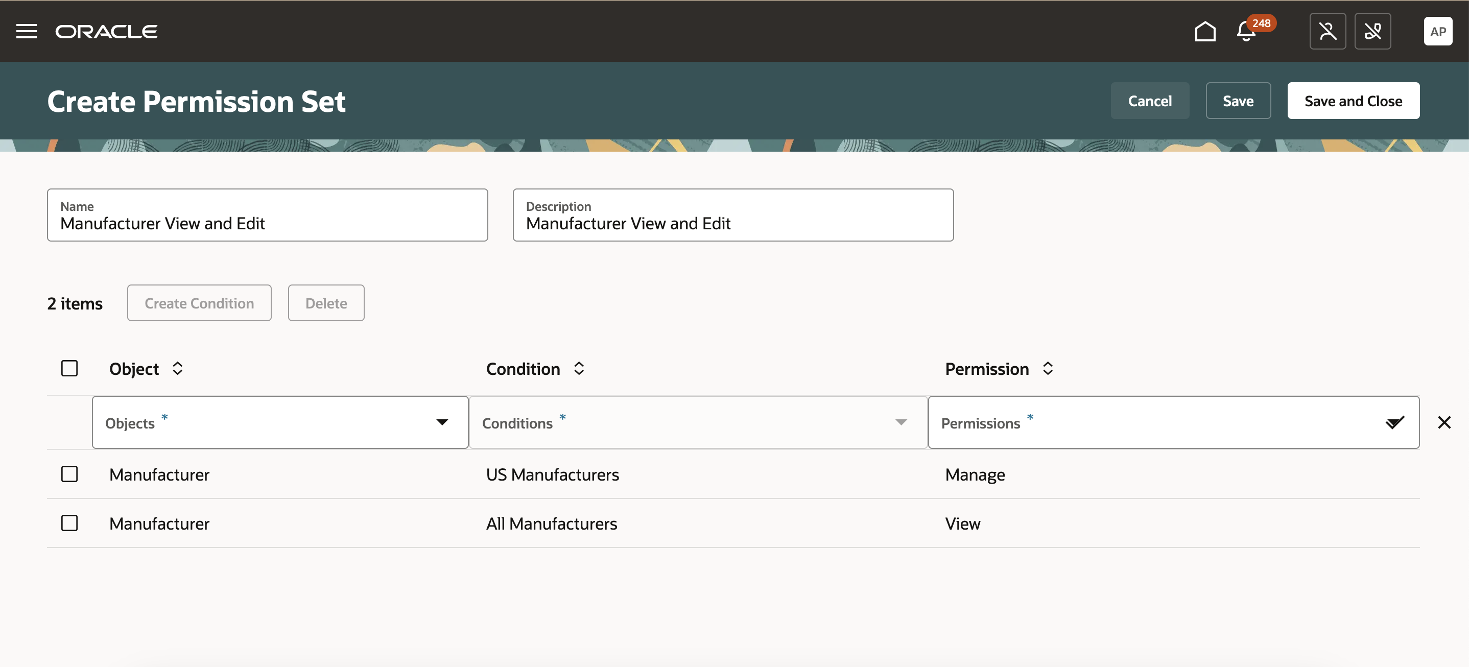 Create and Edit Permission Set Page 