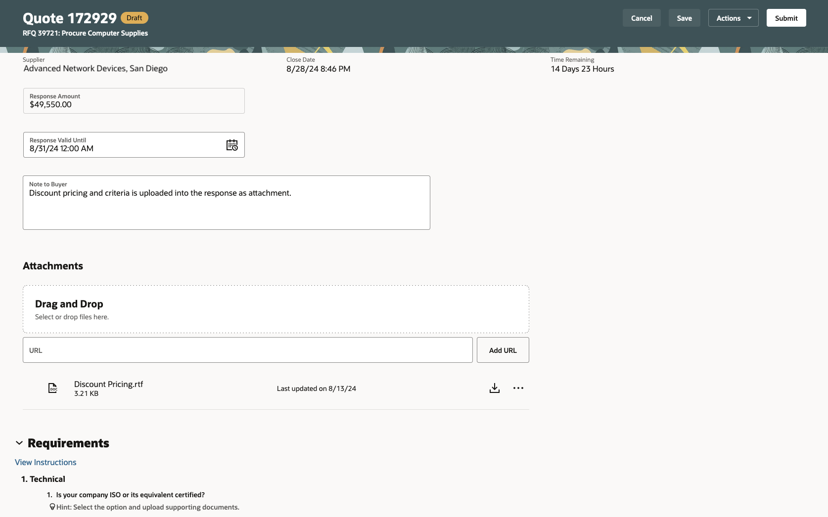 Enter response values and drag-and-drop attachments