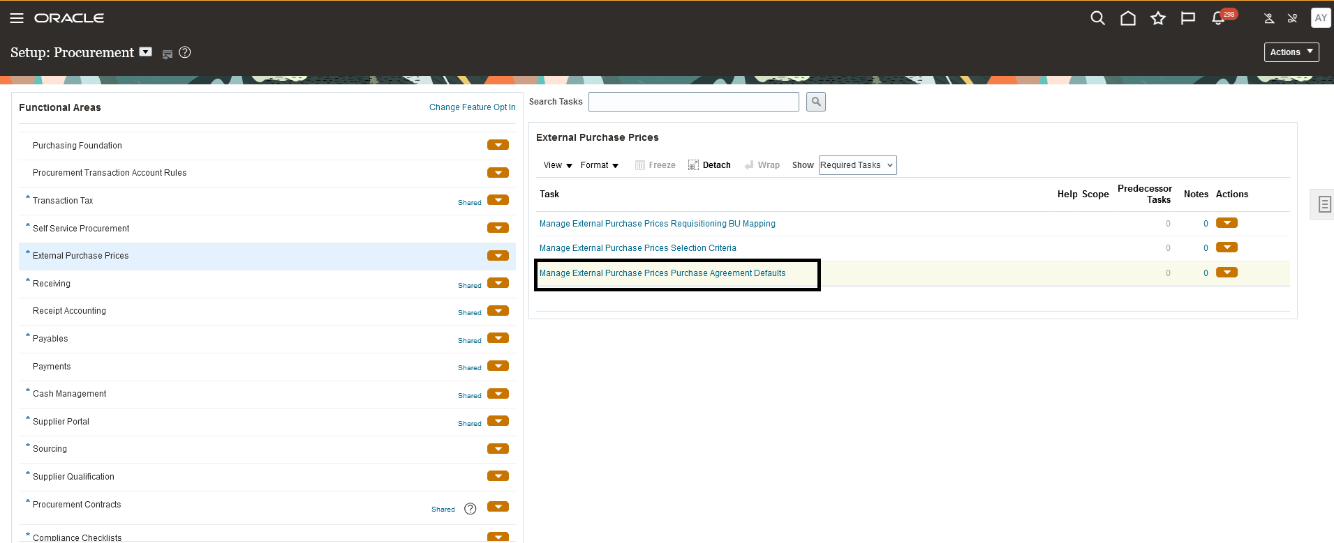Manage External Purchase Prices Purchase Agreement Defaults Setup