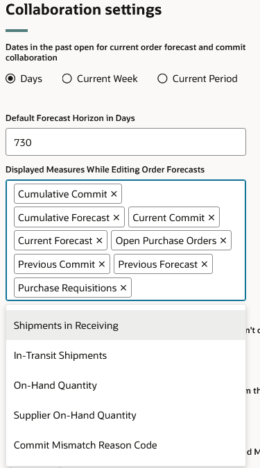 Specify which measures are visible while editing order forecasts