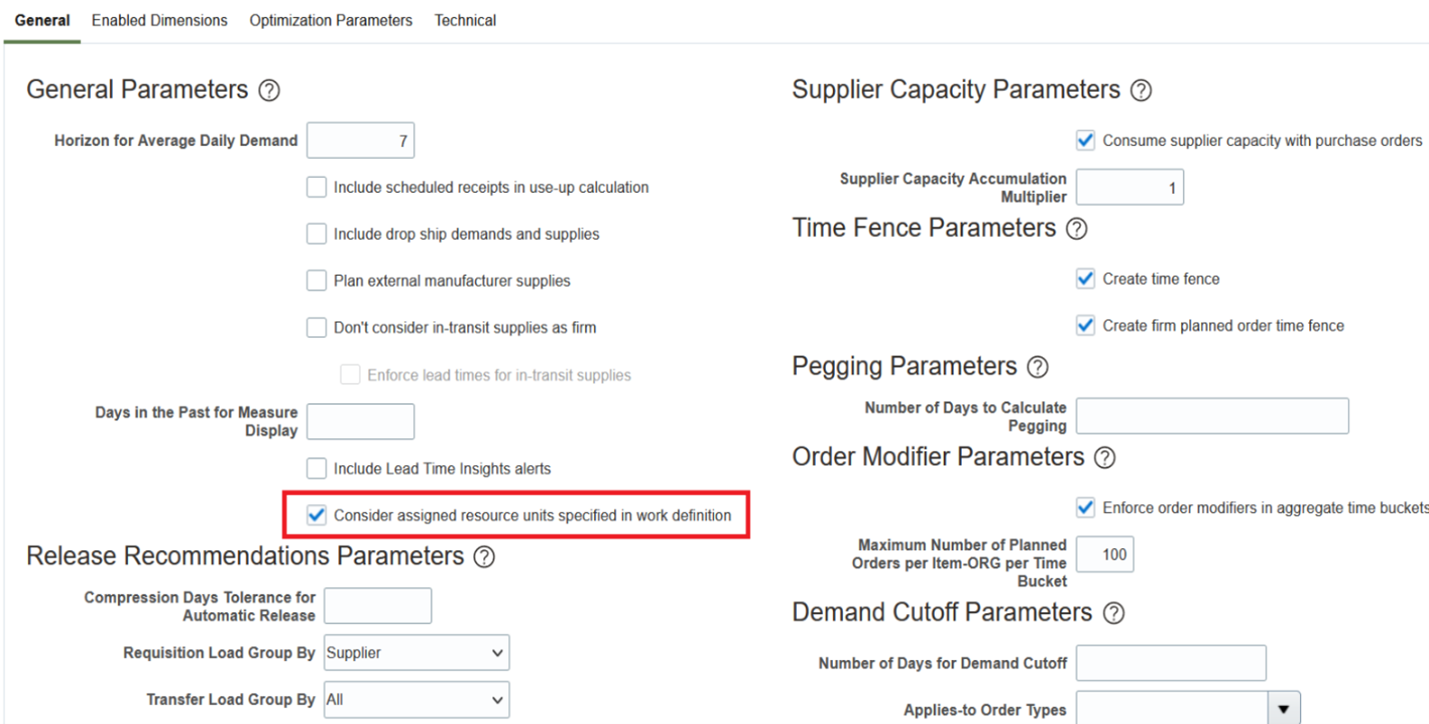 New plan option to consider assigned resource units specified in work definition
