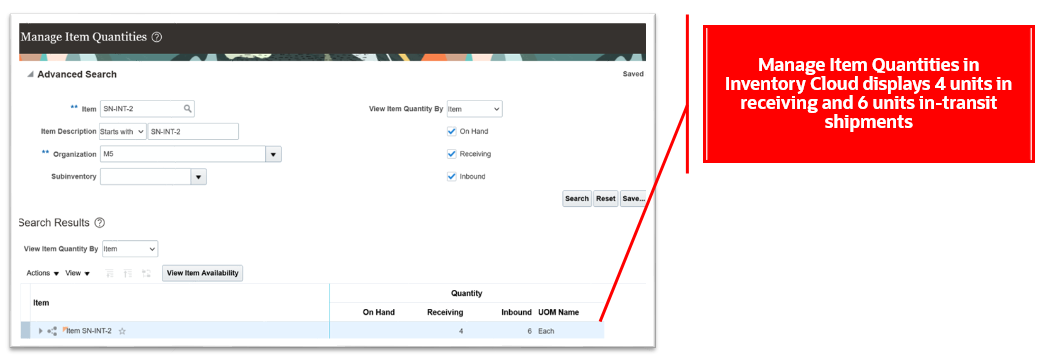 Manage Item Quantities in SCM Inventory Displays In-Transit Shipments and Receipts