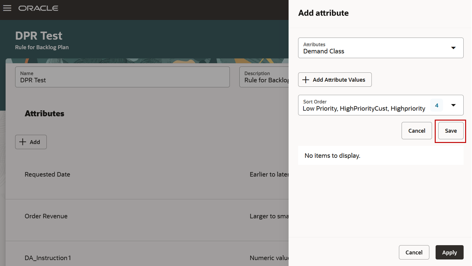 Figure 5 Save Button to Save Selected List of Attribute Values