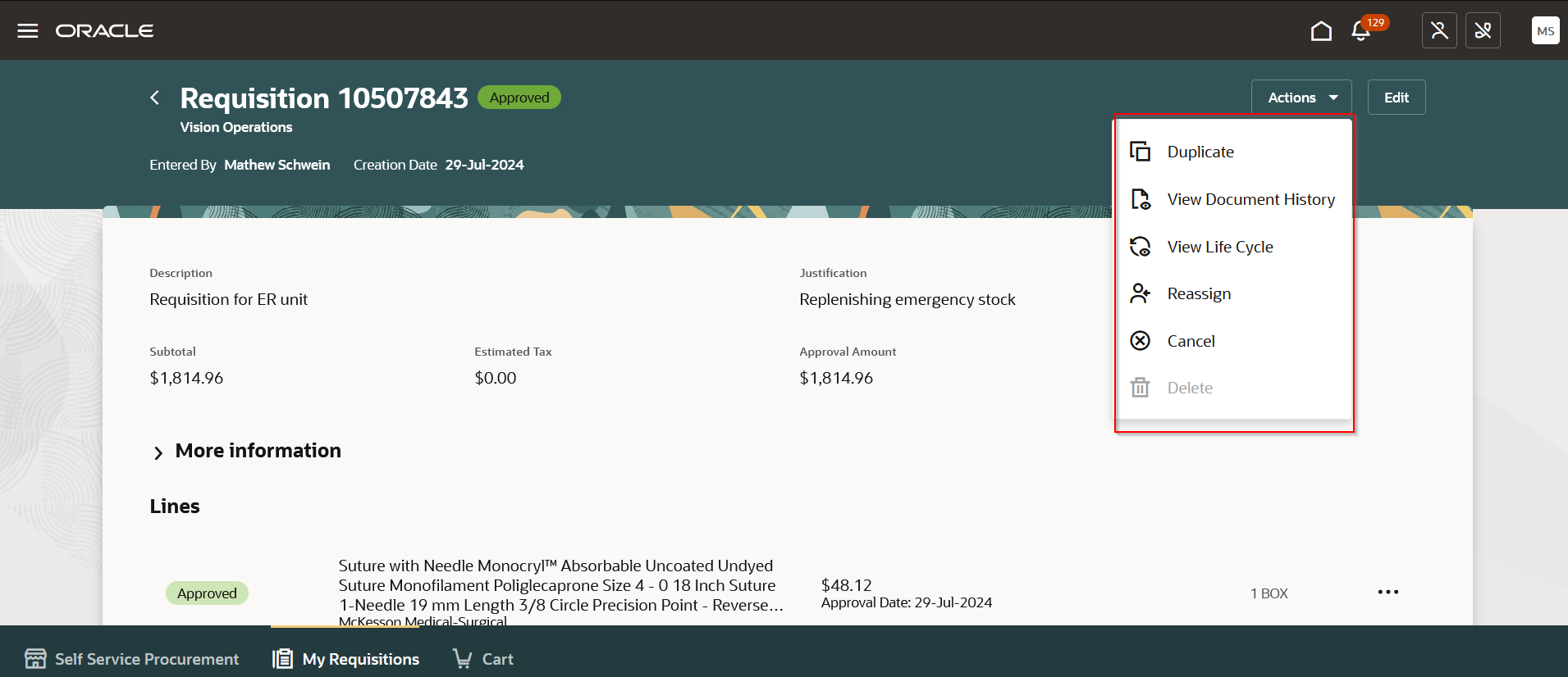 View Requisition Details