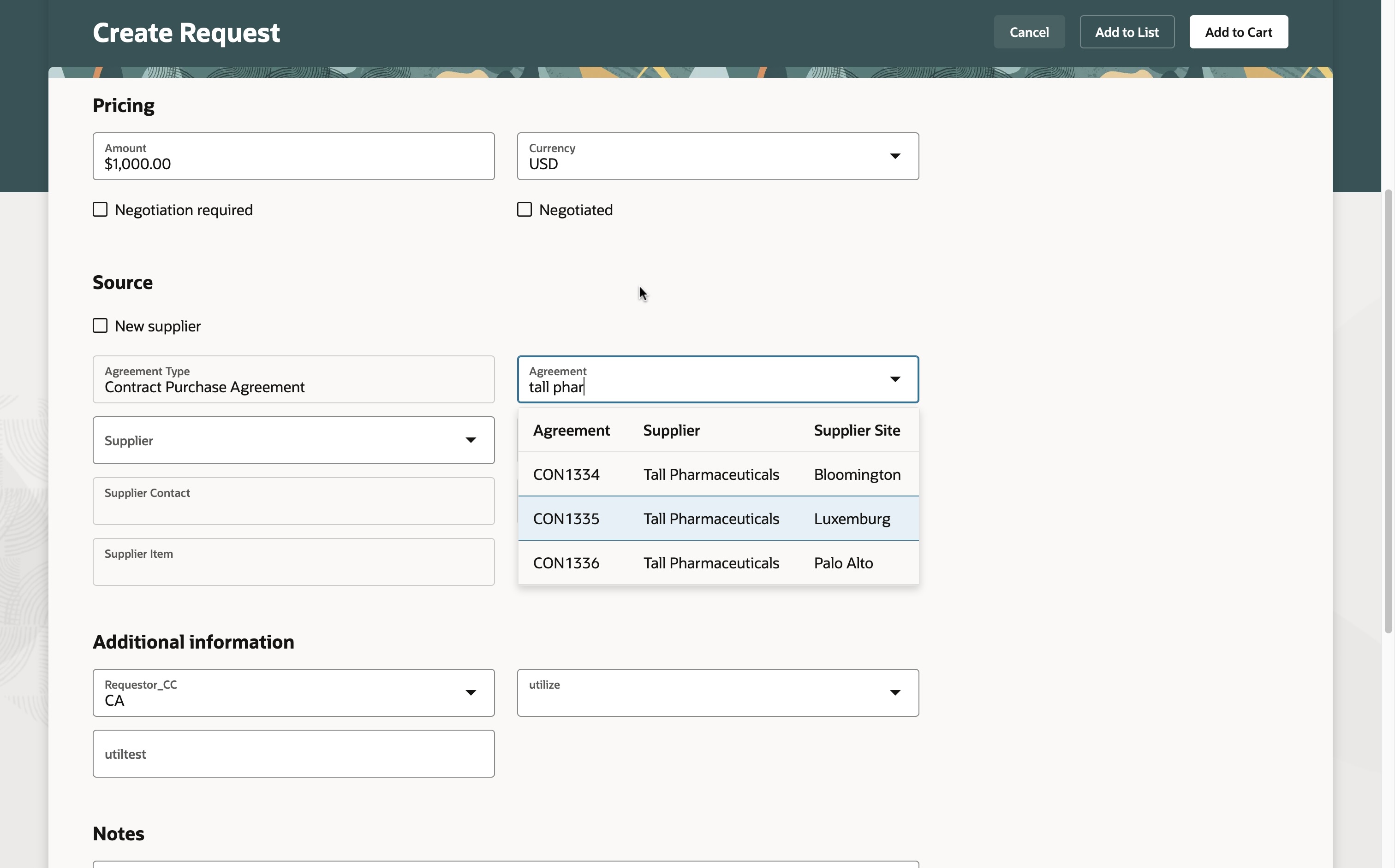 Search and Add Available Agreement Lines