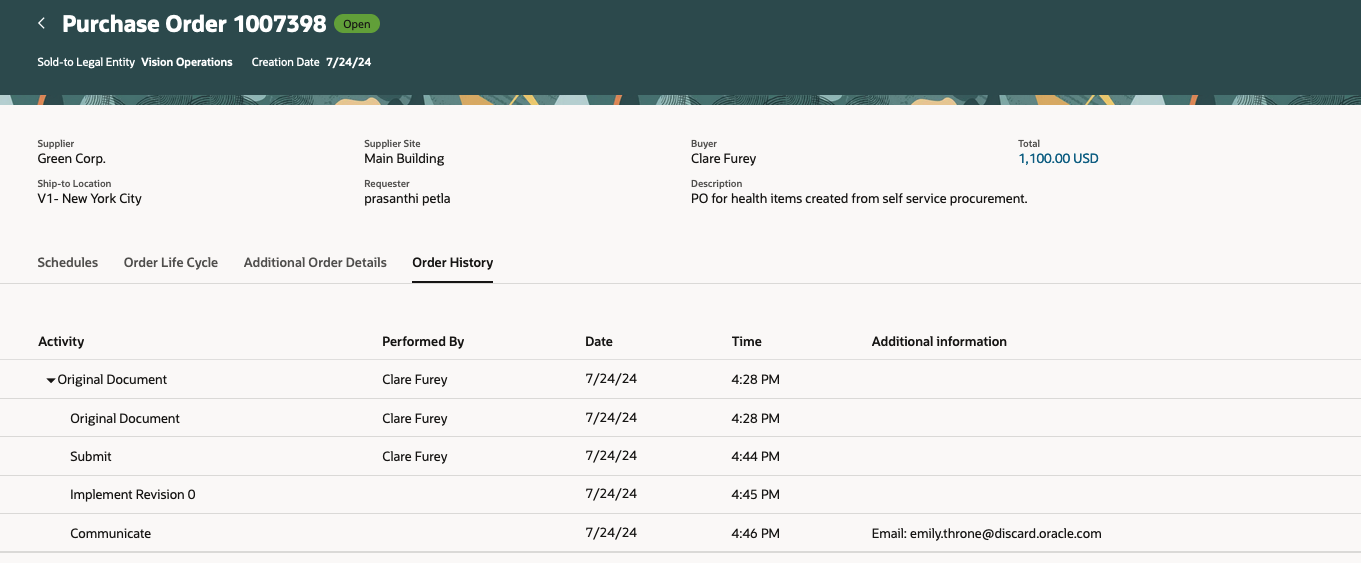 View Purchase Order - Order History