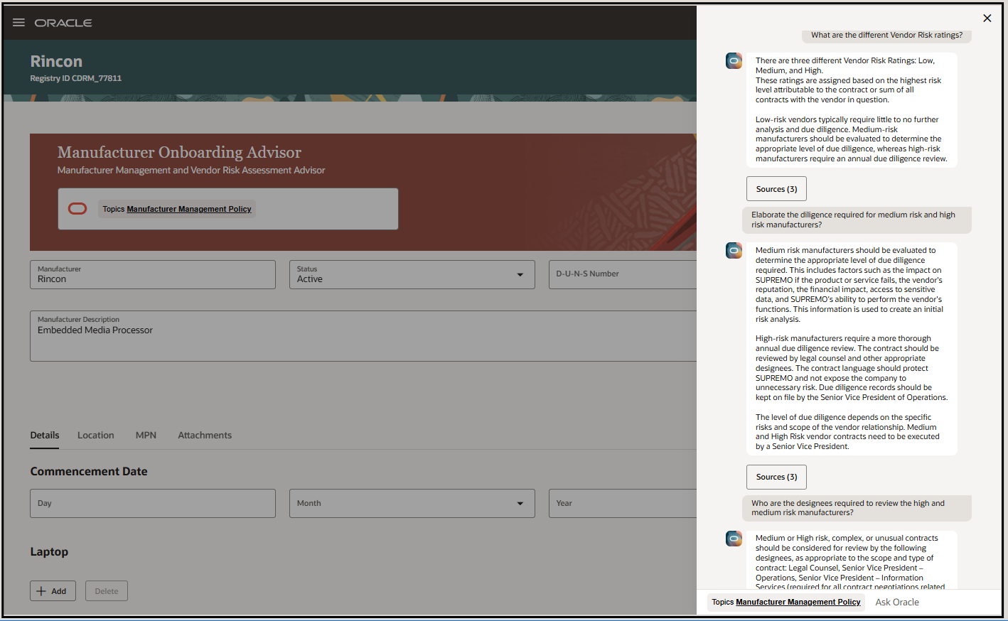 Design engineer interacts with AI agent while onboarding a manufacturer as shown in the screenshot