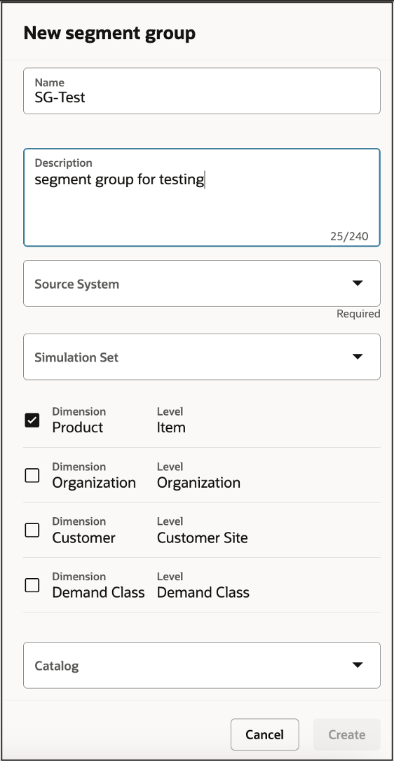 Drawer for Creating Segment Group