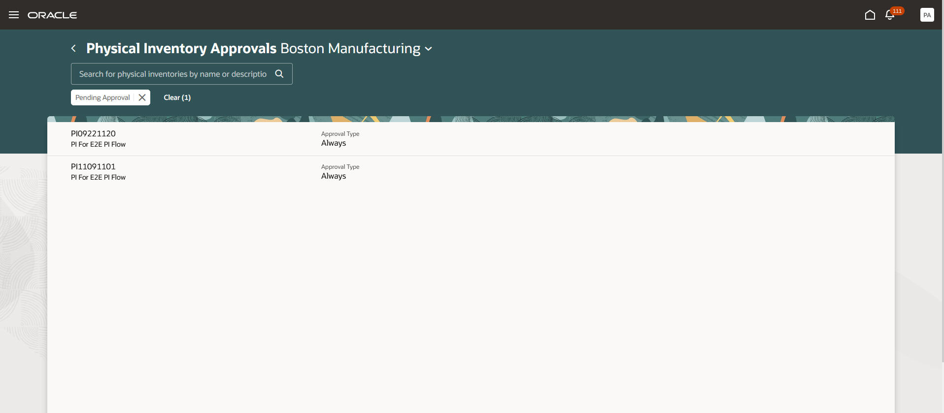 Physical Inventory Approvals