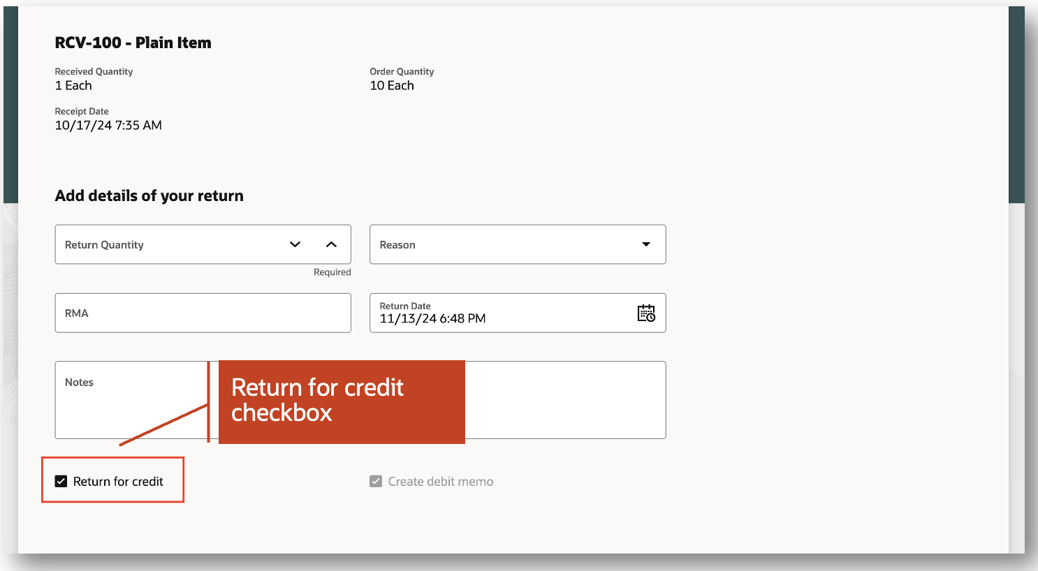 Self-Service Receiving Return