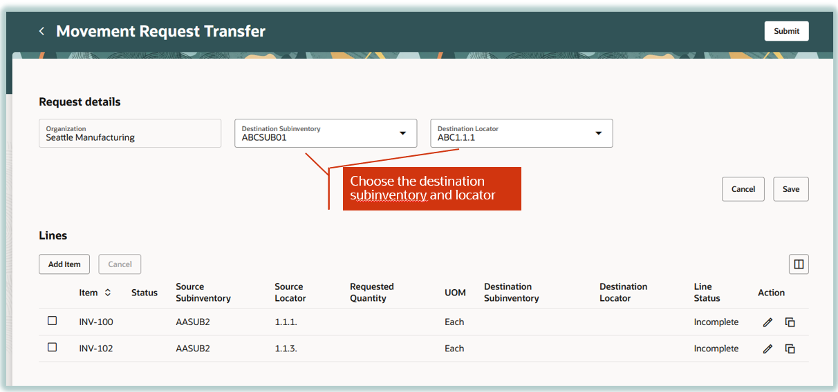 Movement Request Transfer Action