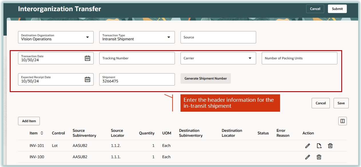In-Transit Interorganization Transfer