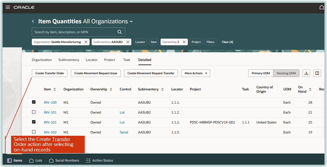 Create Transfer Order Action