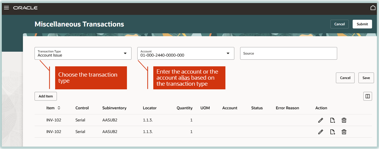 Miscellaneous Transactions Details to Default for Multiple Lines