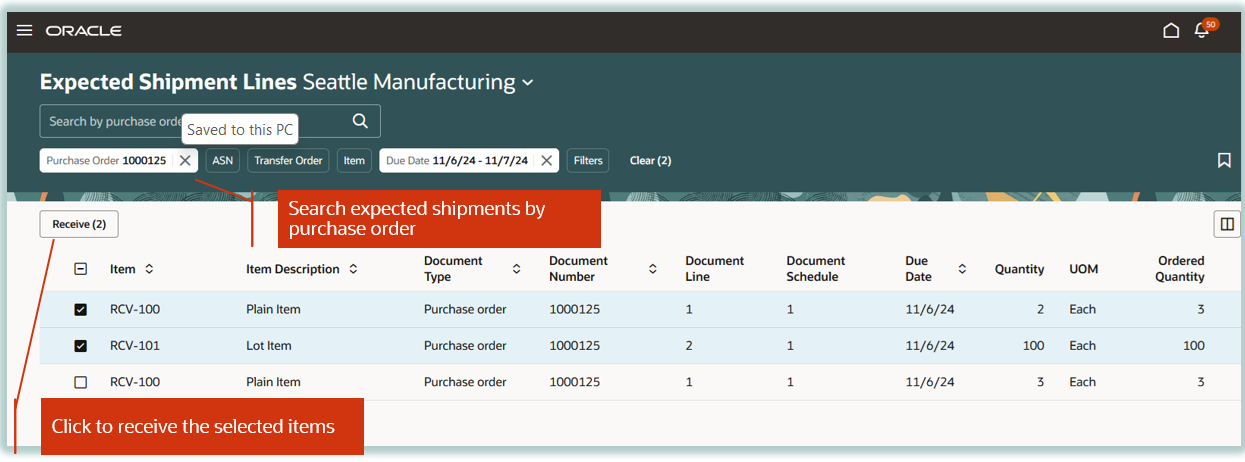 Search expected shipments