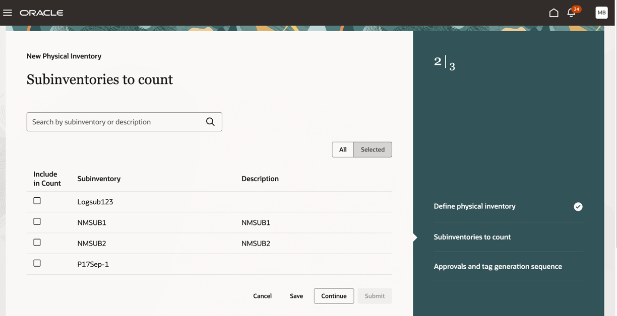 Subinventories to Count