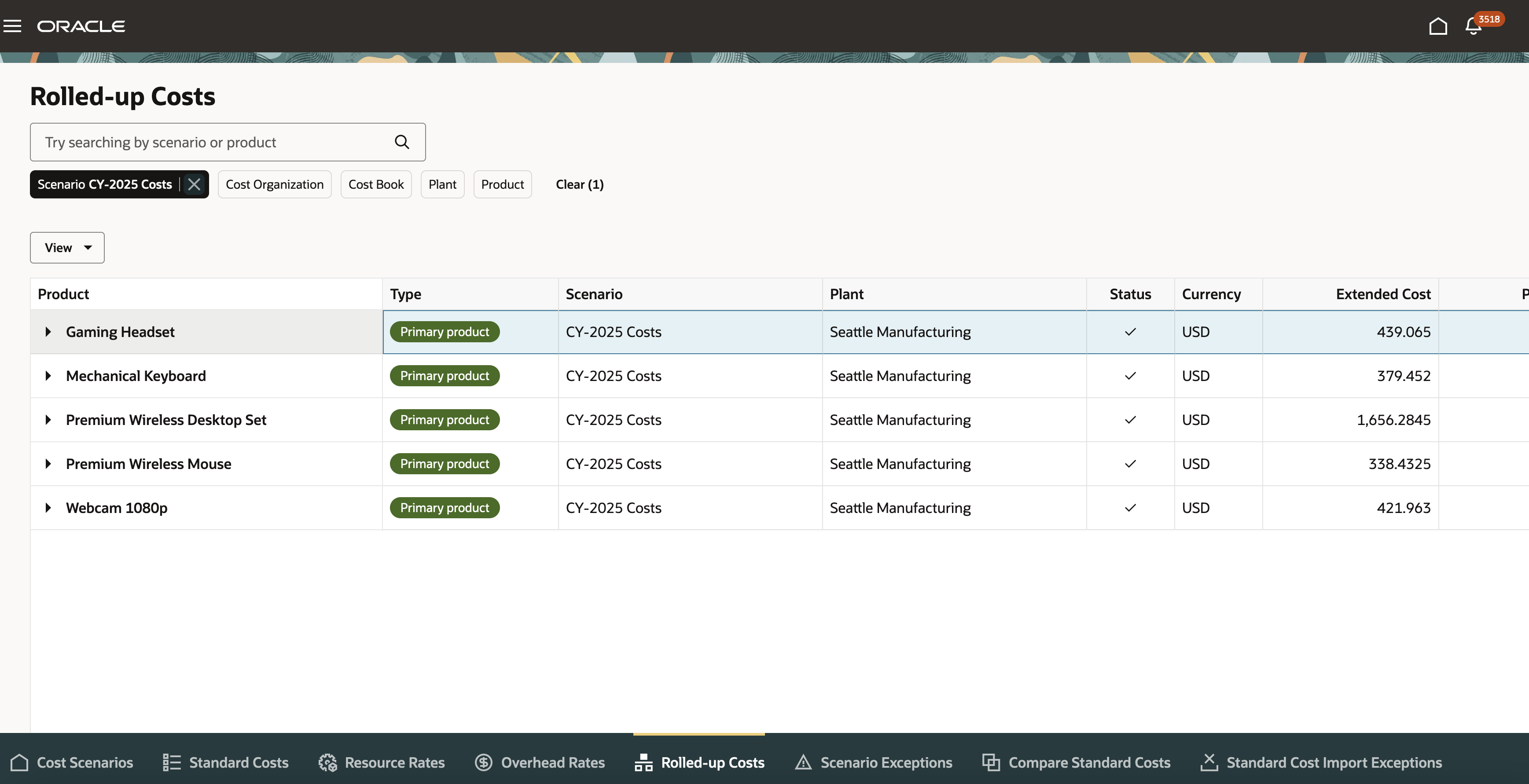 Rolled-up Costs Page