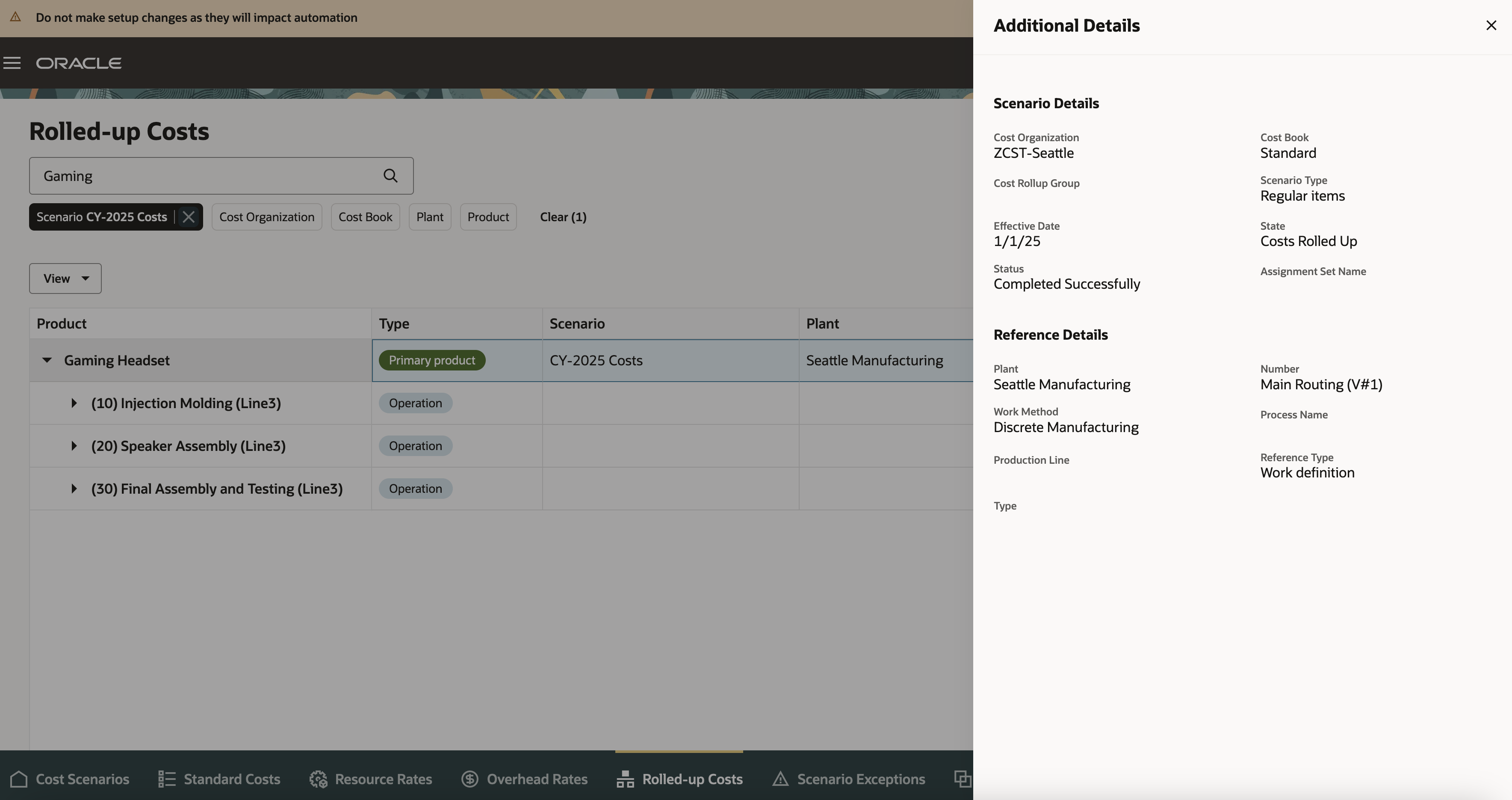 Additional Details in Rolled-up Costs Page