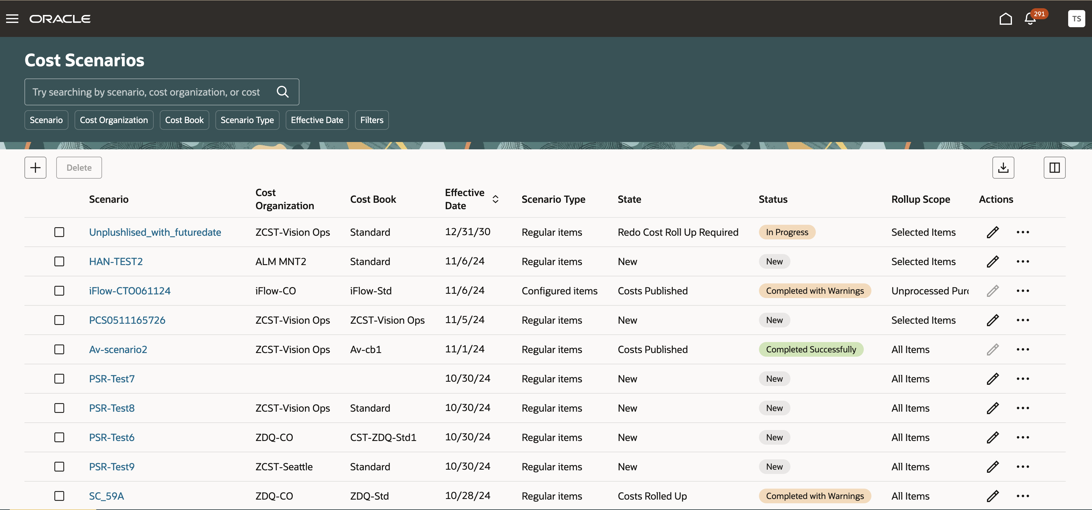 Cost Scenarios Landing Page
