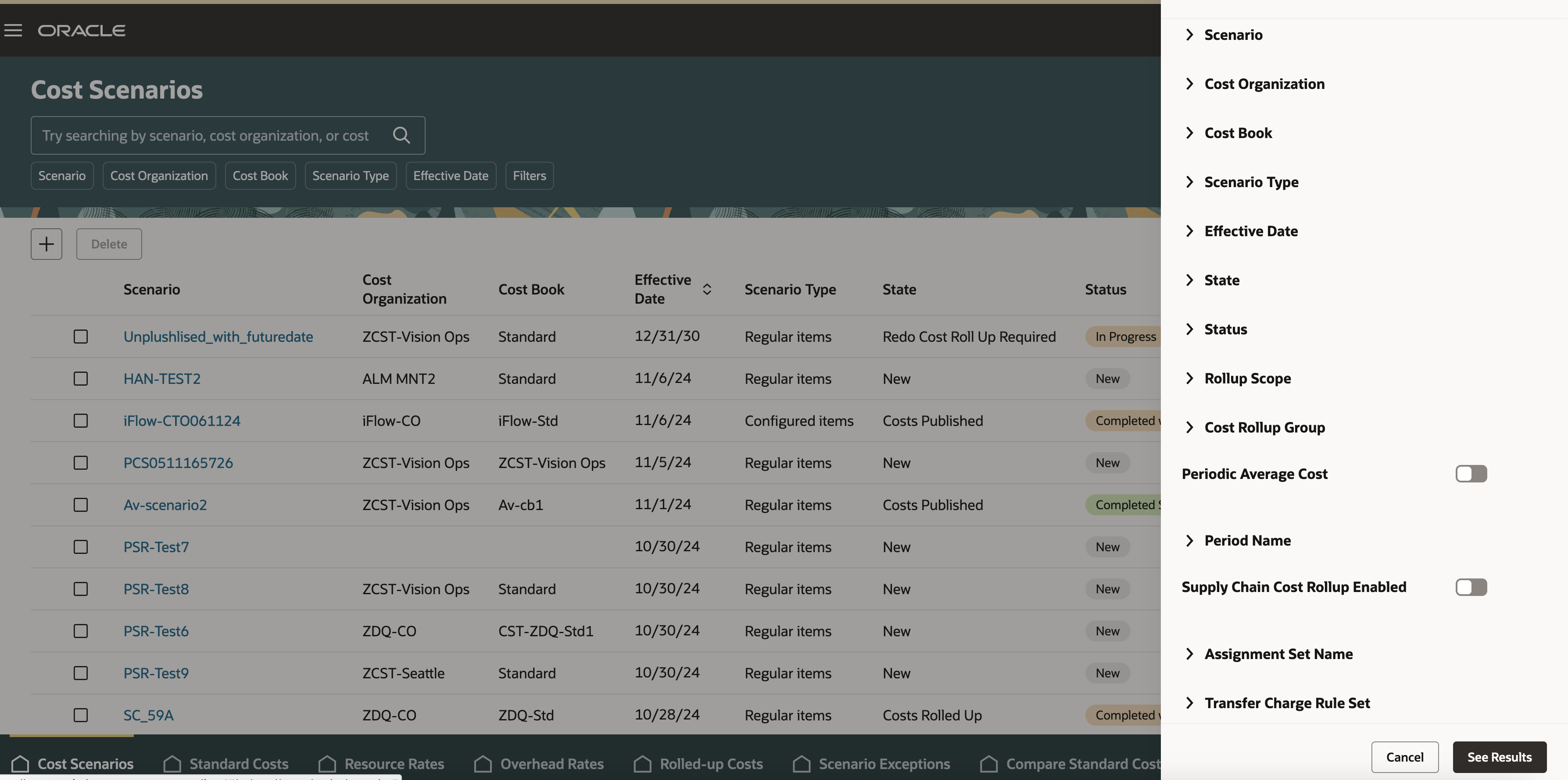 Cost Scenarios with Additional Filters