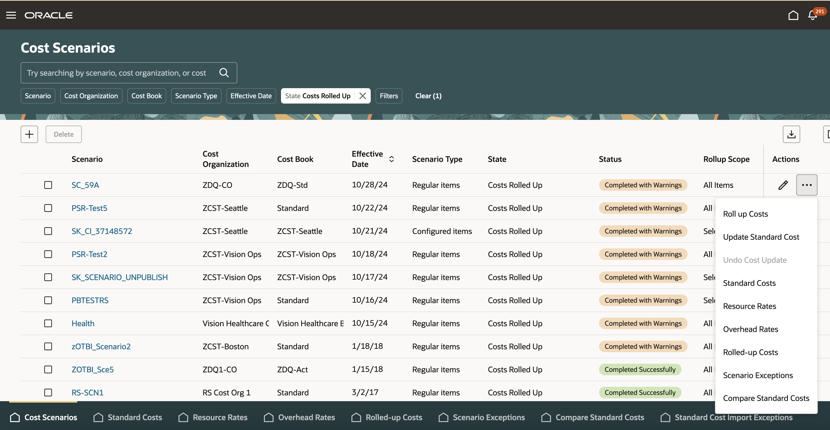 Cost Scenarios with Contextual Taskmenu