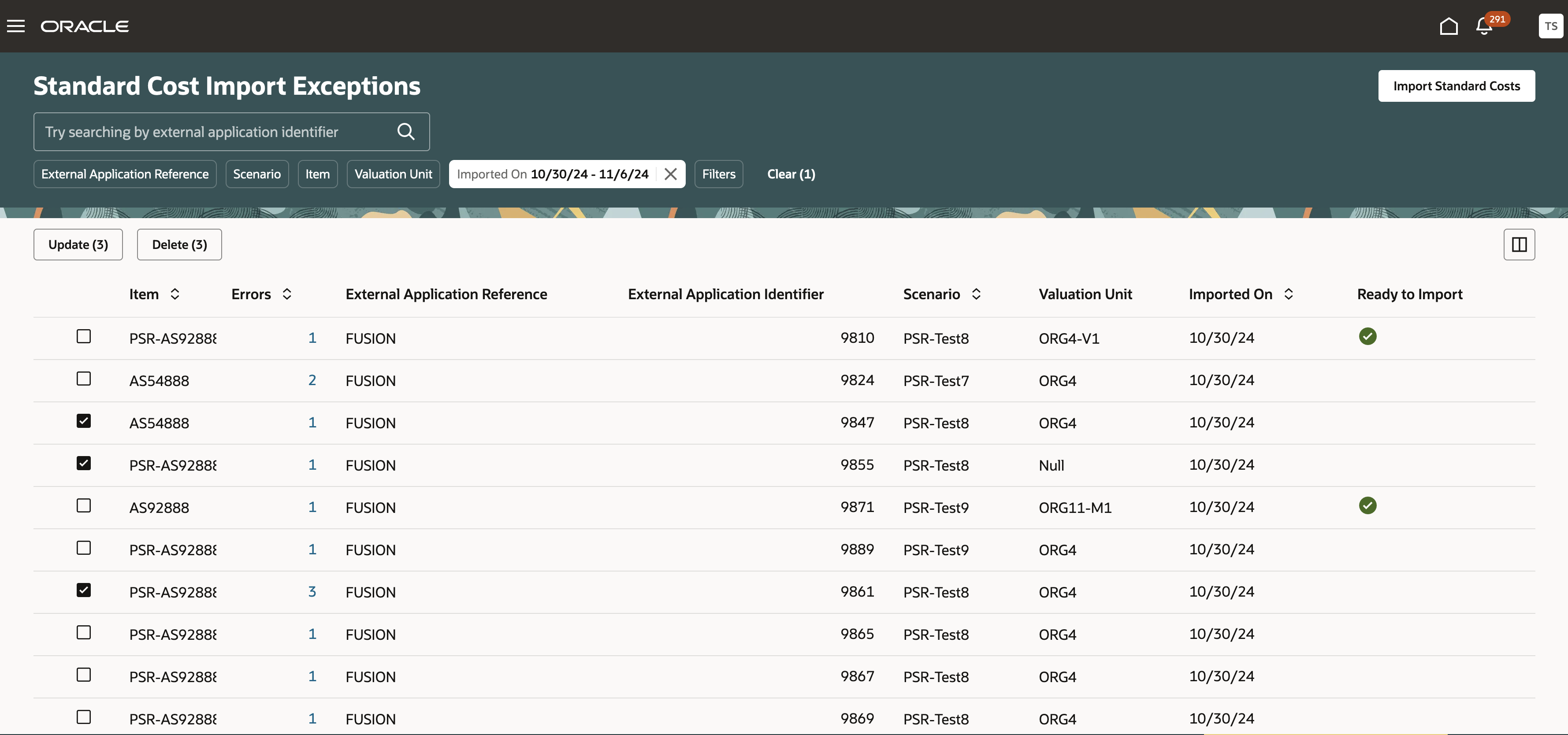 Edit Multiple Unimported Standard Costs