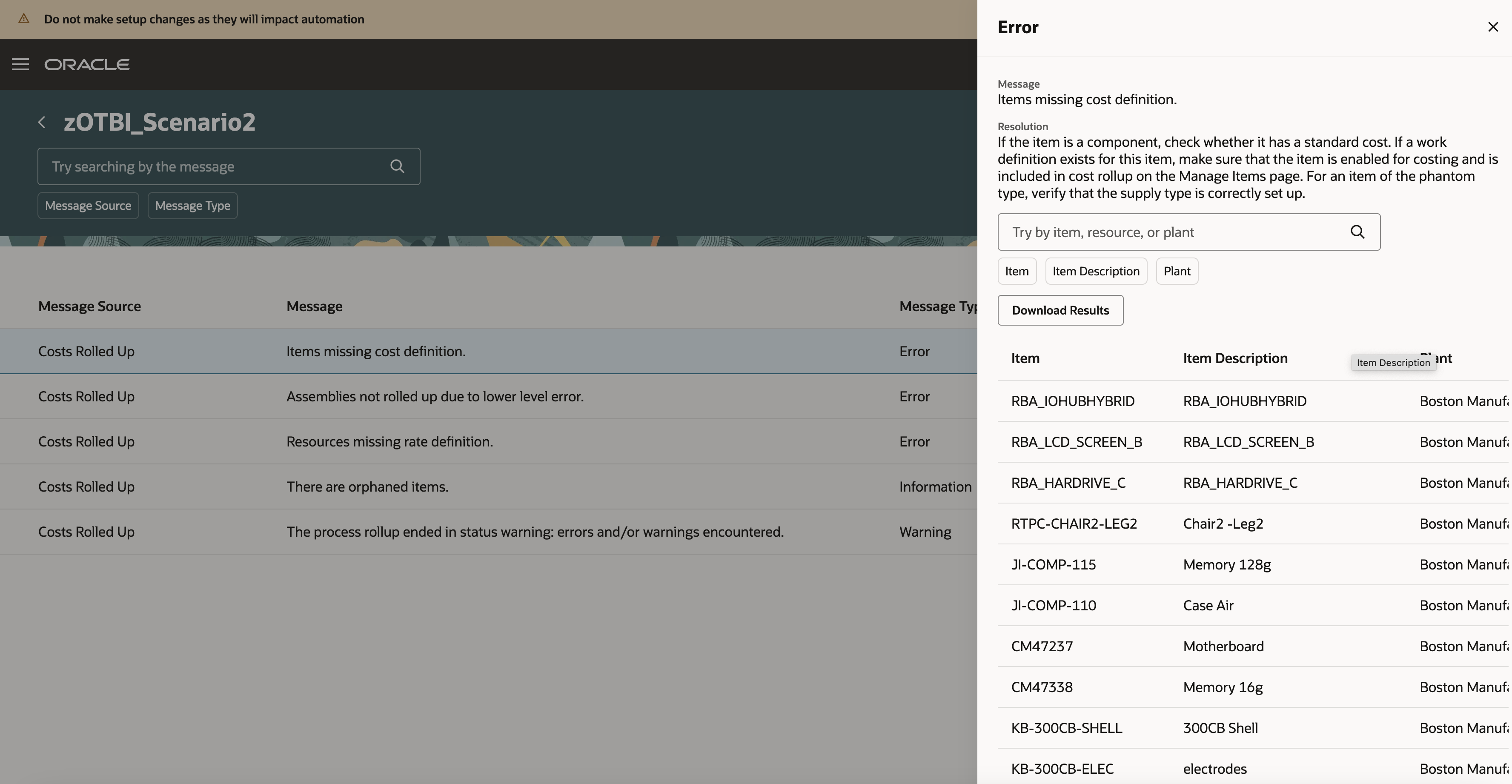 Scenario Exceptions Messages