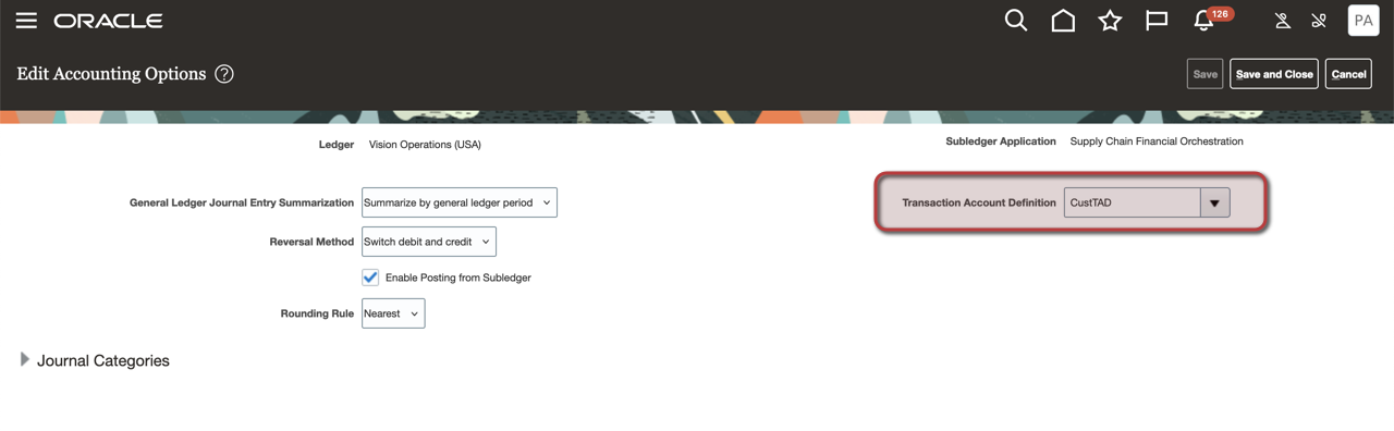 Screenshot of edit accounting options page.