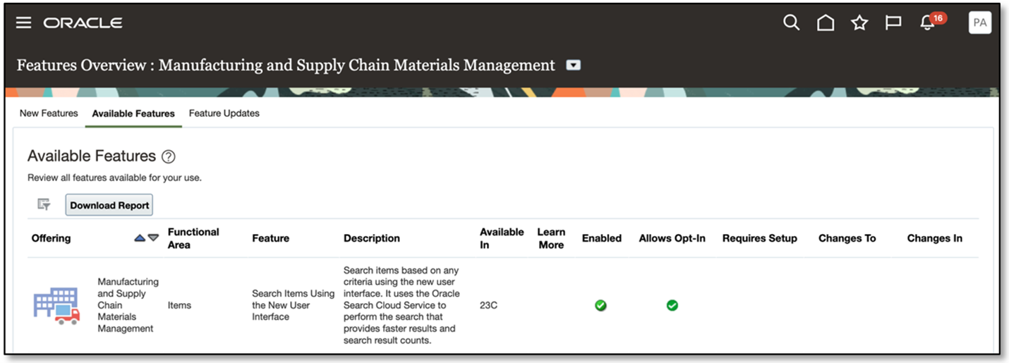 Opt In to the Search Items Using the New User Interface Feature