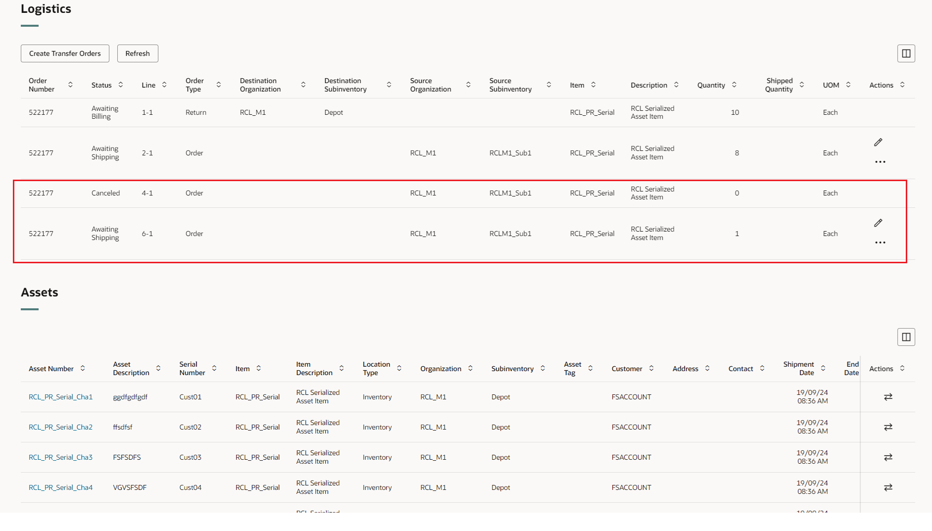 Depot Repair UI - Logistics Region - After Create Exchange Shipment