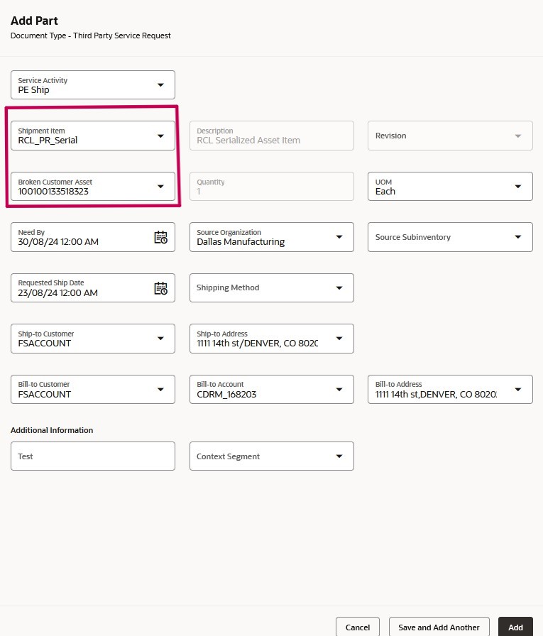 Add Part UI for shpping a replacement part without the return of a broken part