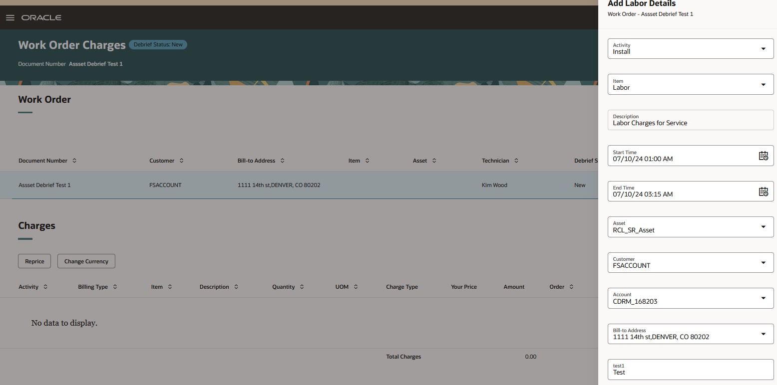 25A Add Labor Debrief UI with Asset and Serial Number