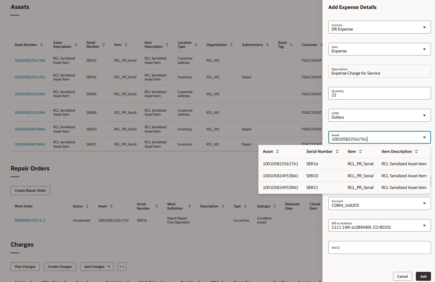 25A Add Depot Repair Expense Details UI