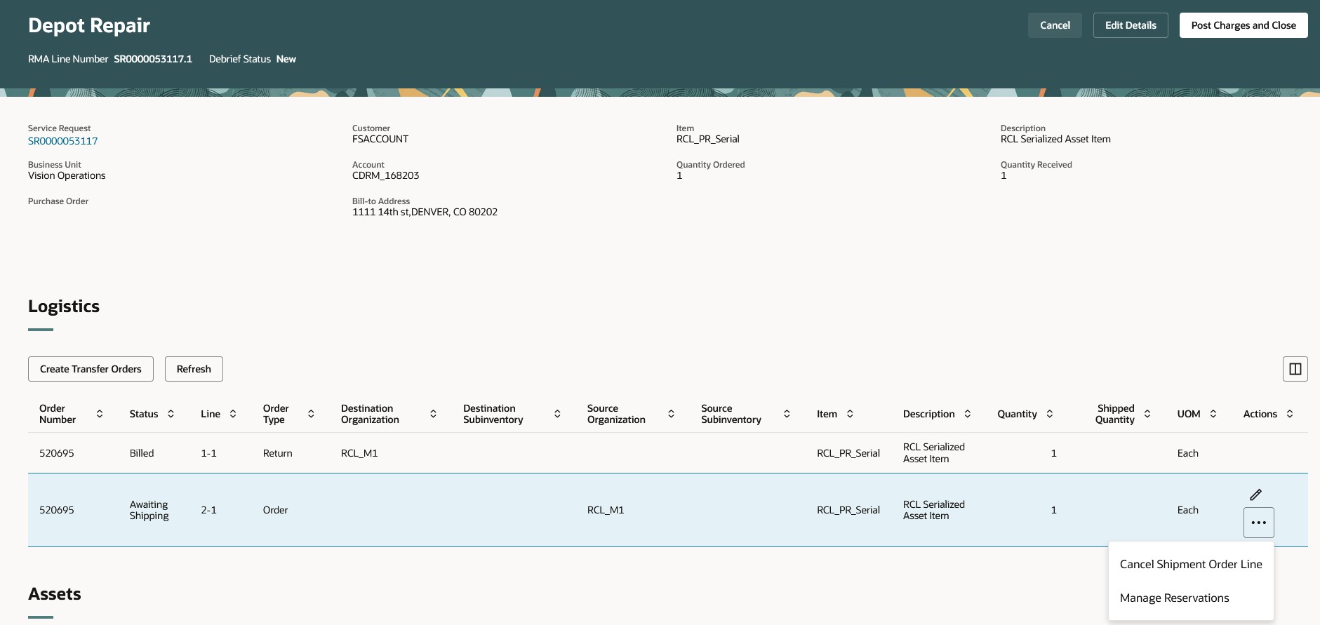 Depot Repair UI Logistics Region