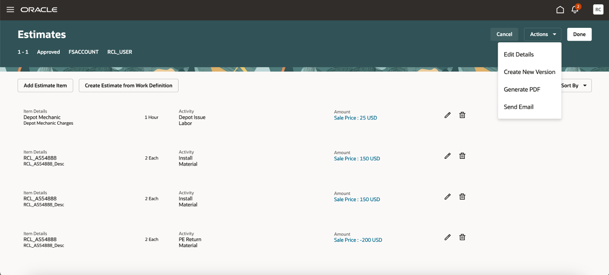 Estimate Details UI