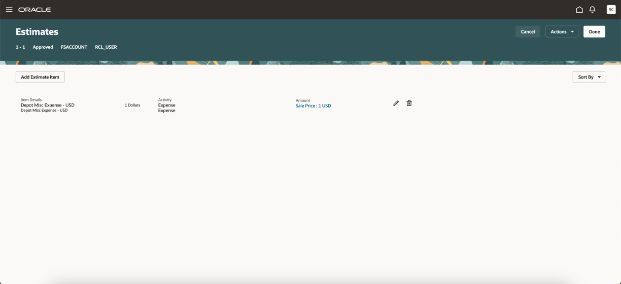Estimate details with an approved version