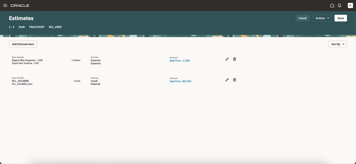 Estimate details with a new version