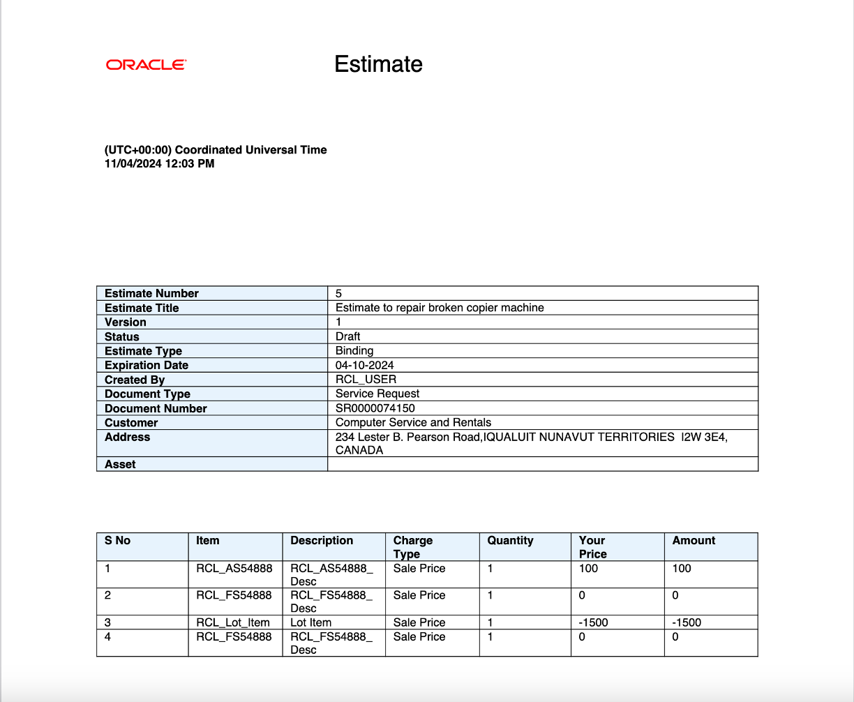 PDF copy of an Estimate