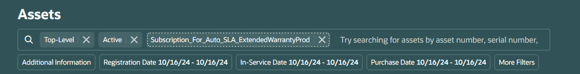 Asset Information Management Search Field with Default Filters and Search by Associated Subscription