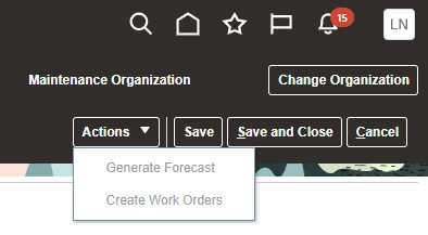 Actions button on the Manage Forecasts Page