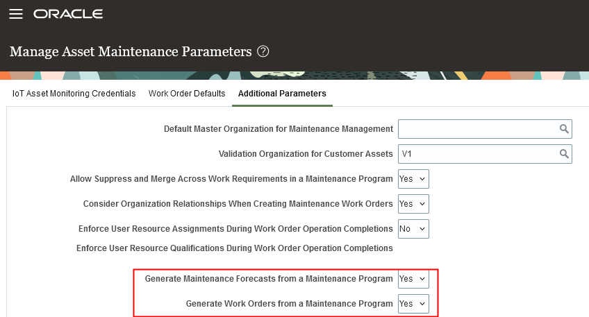 Parameters to disable functionality from Maintenance Program page