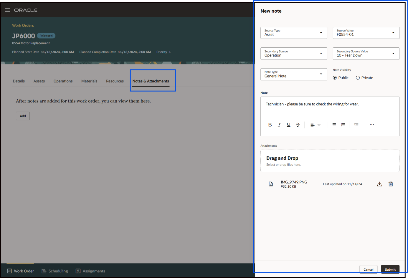 Edit Work Order Note
