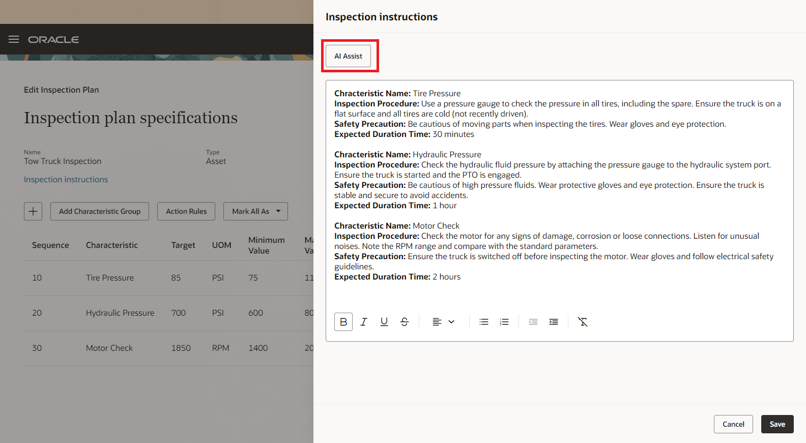 Generate Inspection Instructions