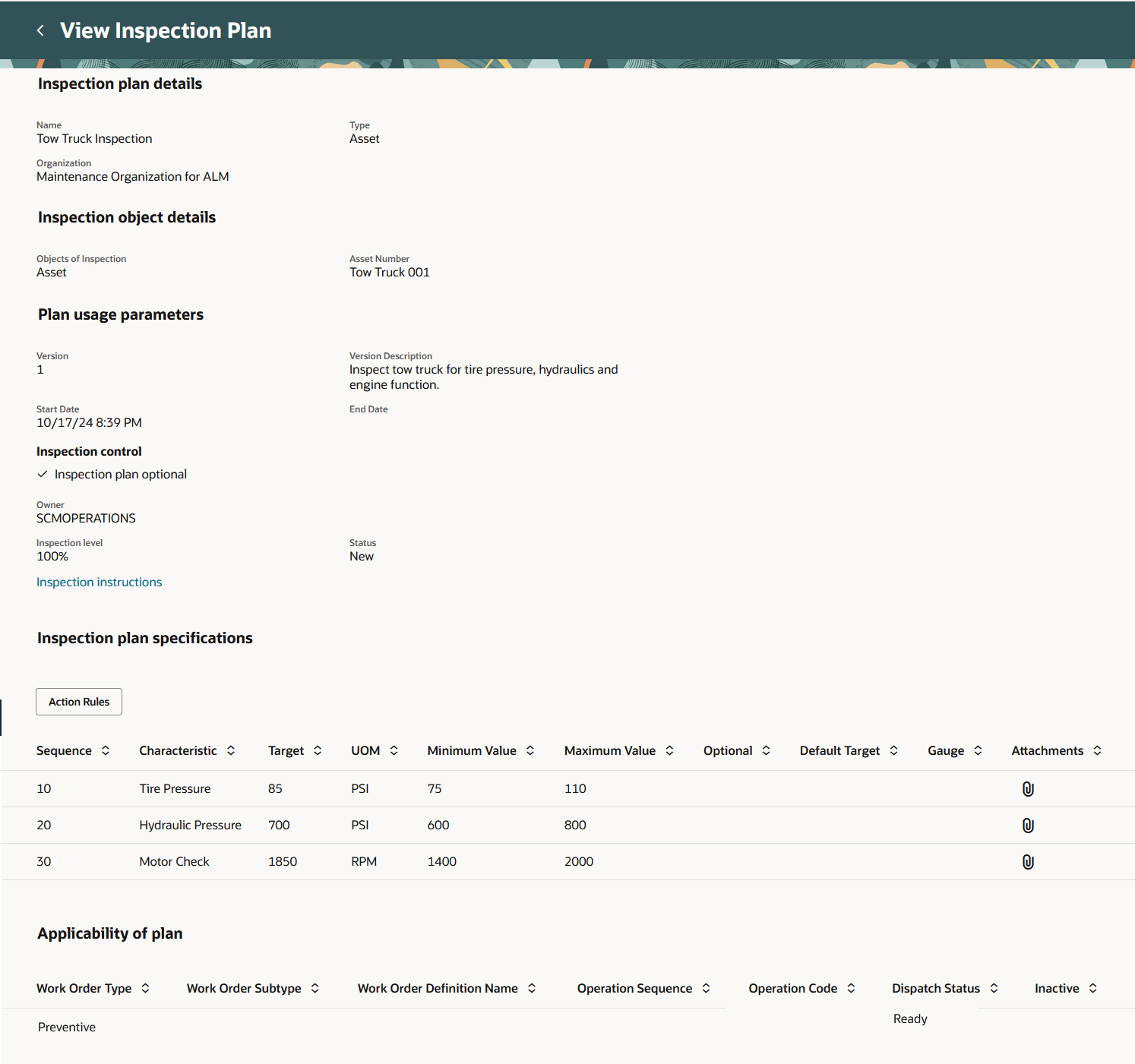 View Inspection Plan Page