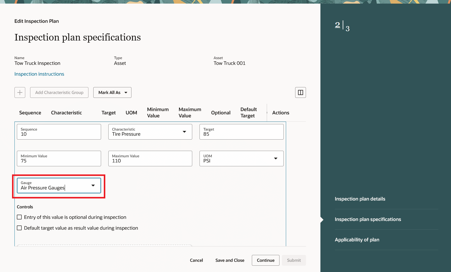 Specify Gauge Type for Collecting Results while Defining Inspection Plan