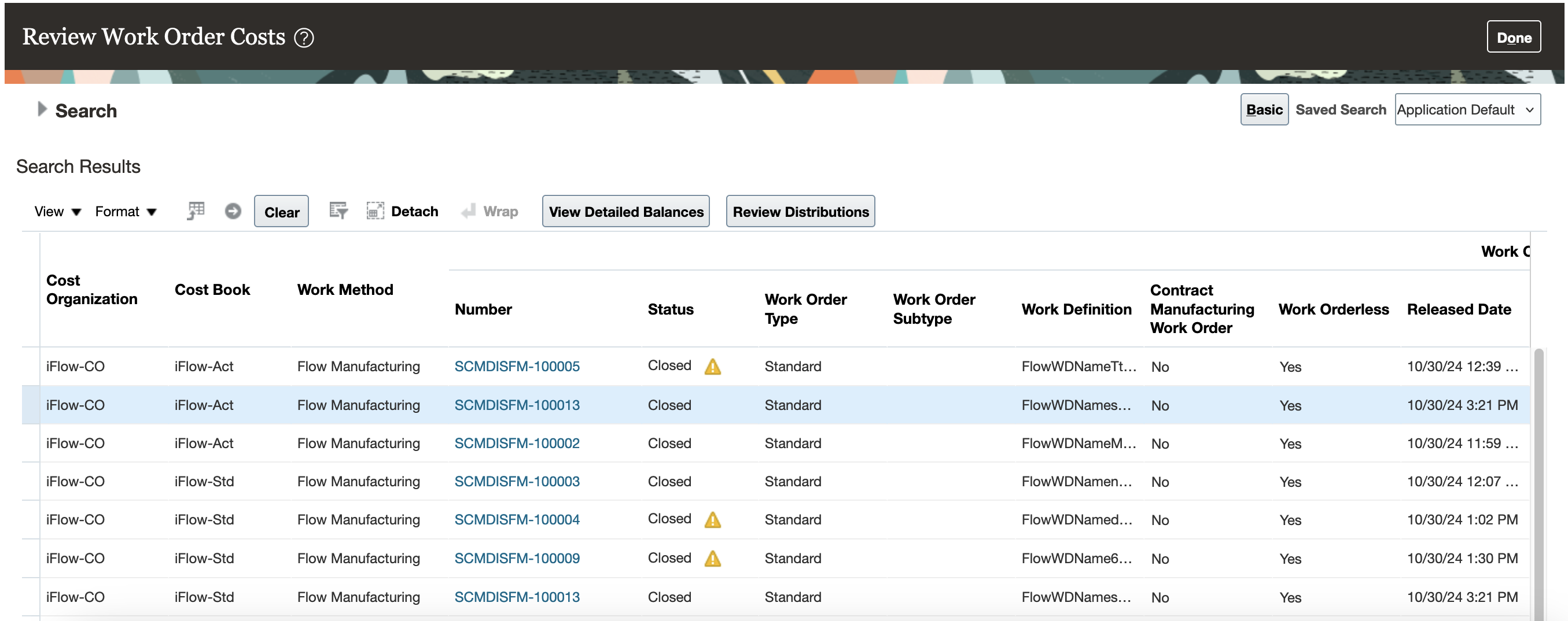 Review Work Order Costs