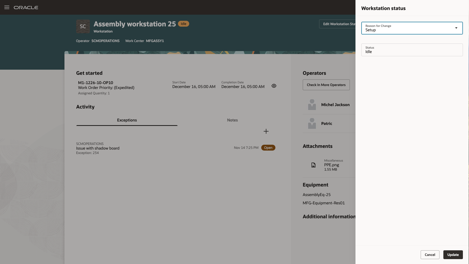 Edit Workstation Status by Selecting a Reason for Change